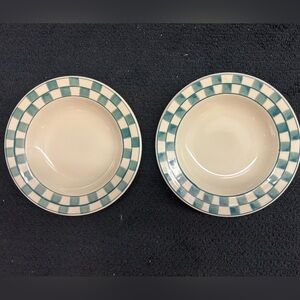 Hearthstone Checkered Green and Cream Shallow Bowls